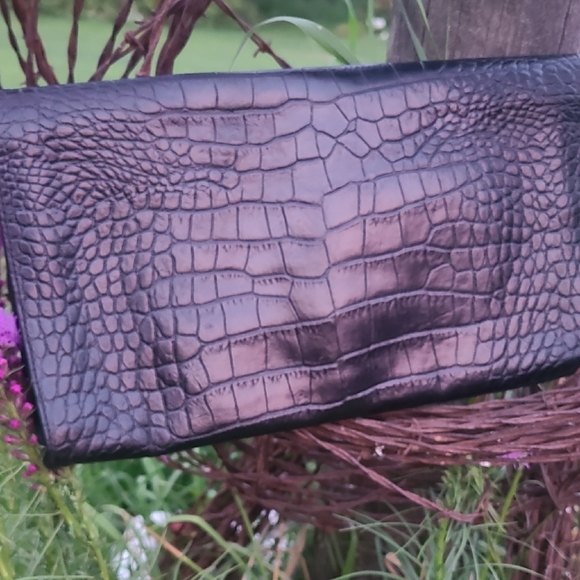 Cole Haan Black Croc-Embossed Clutch with Gold Accent - Picture 2 of 8